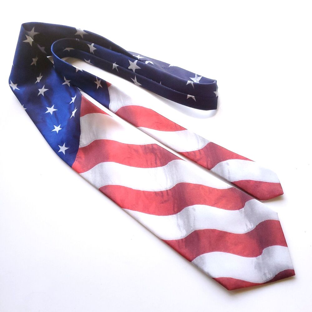 Vintage Ralph Marlin Mens Tie 90s Patriotic American Flag Stars & Stripes USA
